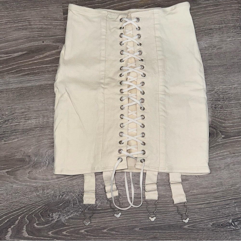 Cream Lace-Up Skirt